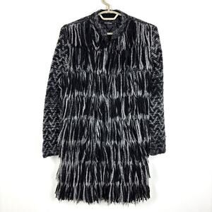 Tess Giberson Fringe Coat Small Black Gray Coatigan Sweater alpaca cotton wool
